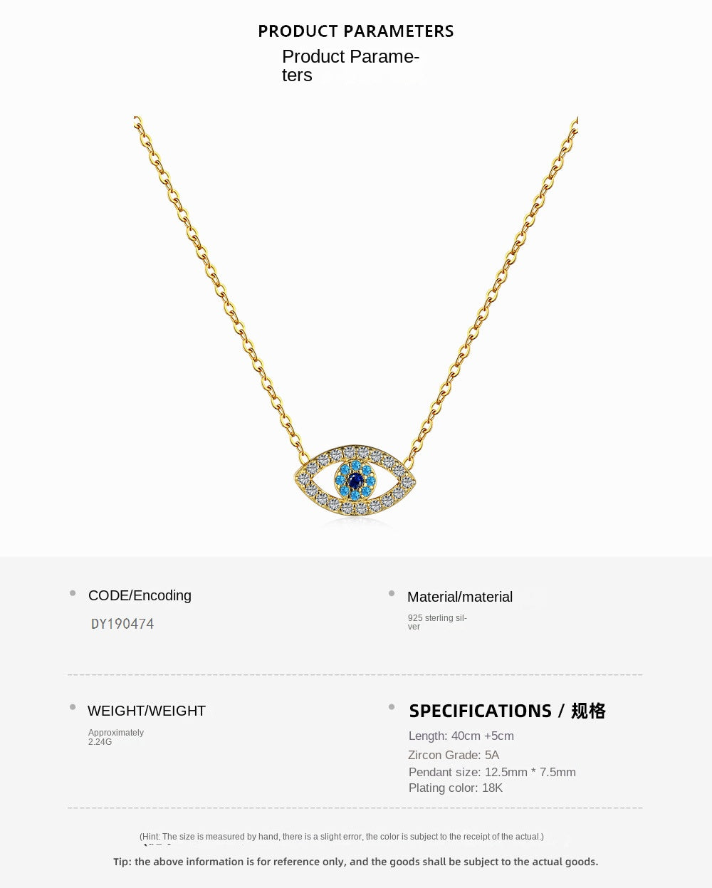 Fashion personality zircon devil eye pendant necklace