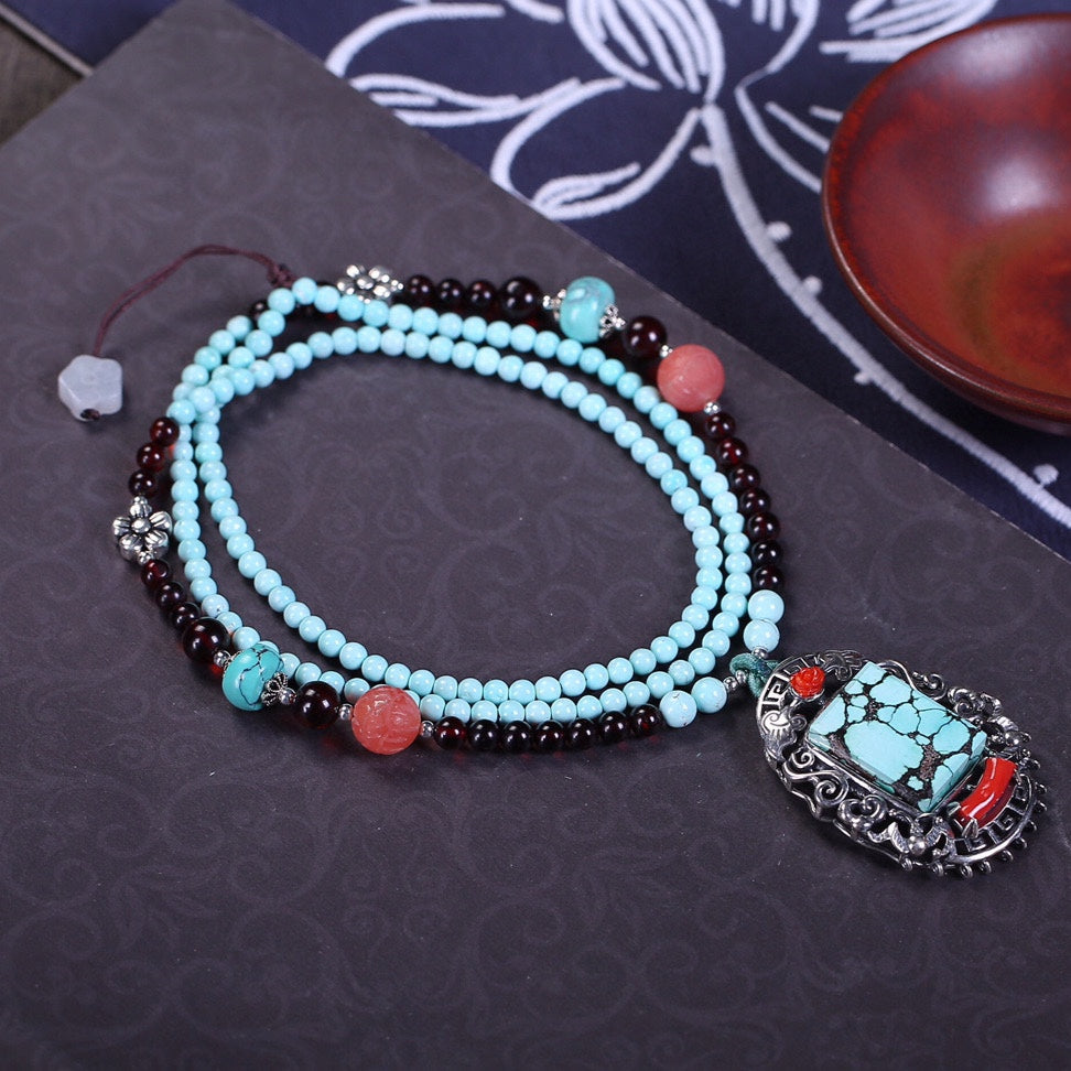 Natural high-end raw turquoise inlaid clothing necklace