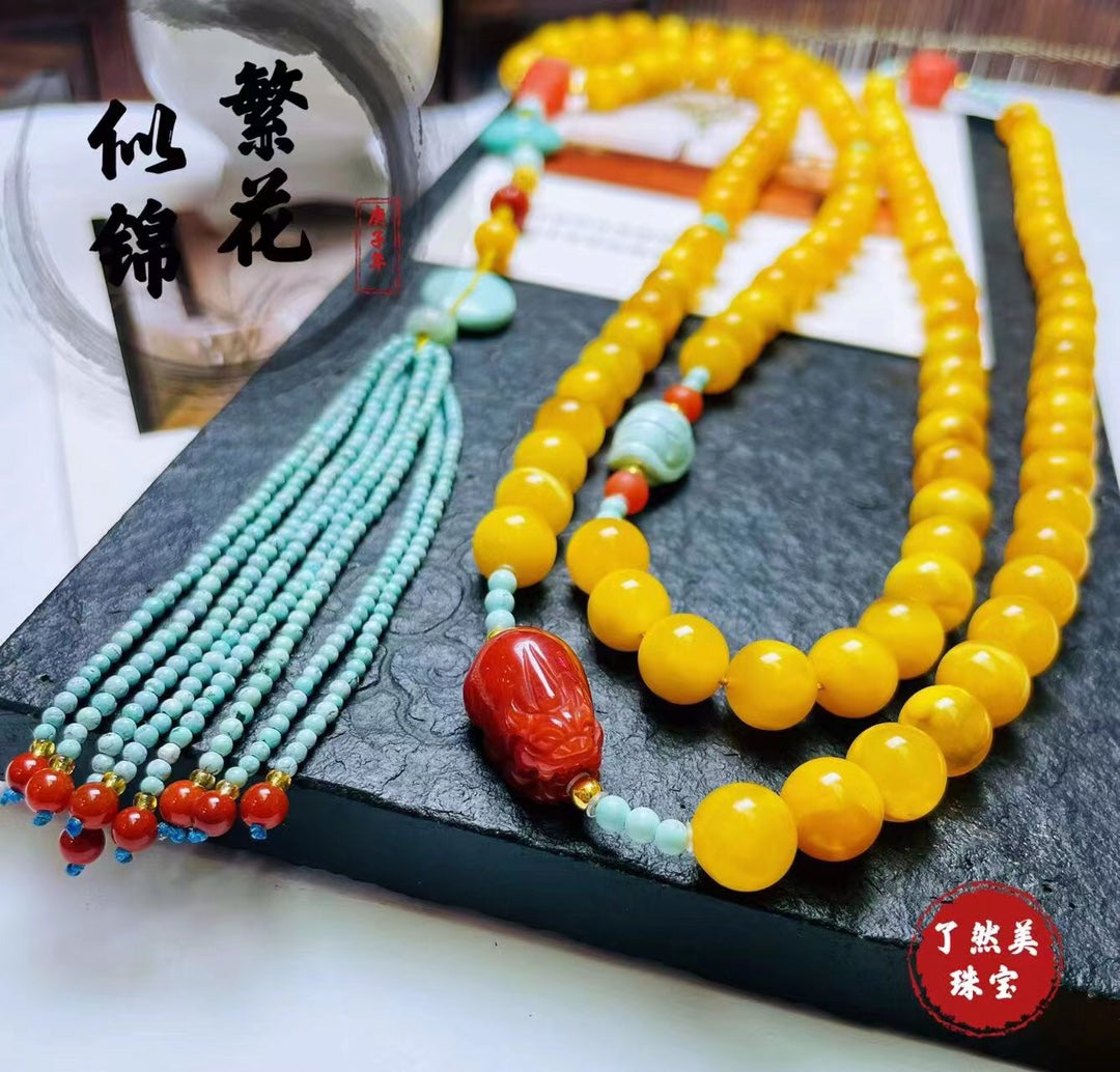 Chinese style 108 beeswax Buddhist beads necklace