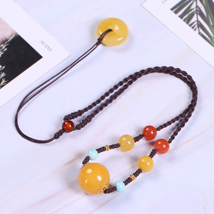 Chinese style natural beeswax woven necklace