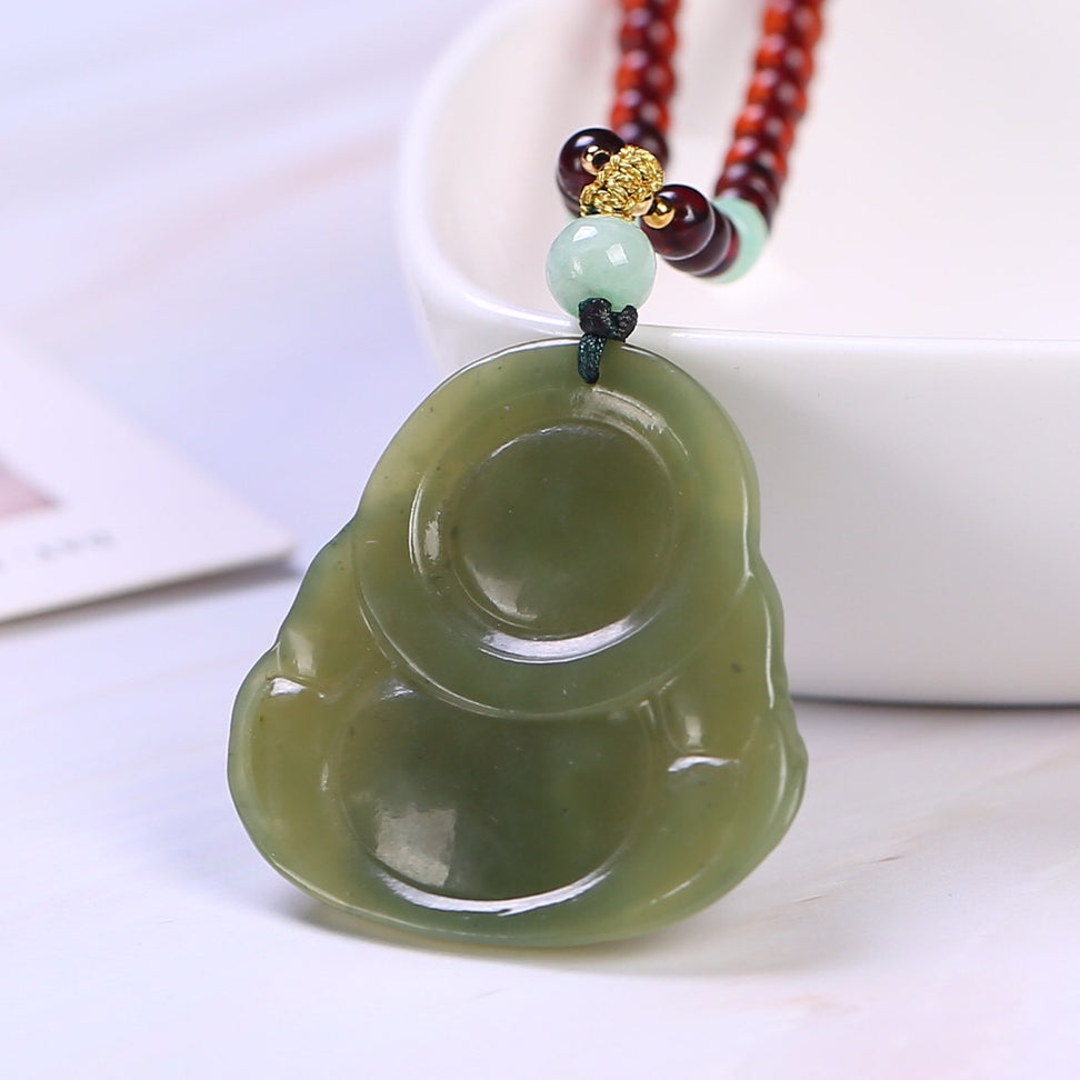 Fashion natural Hetian jade Buddha necklace