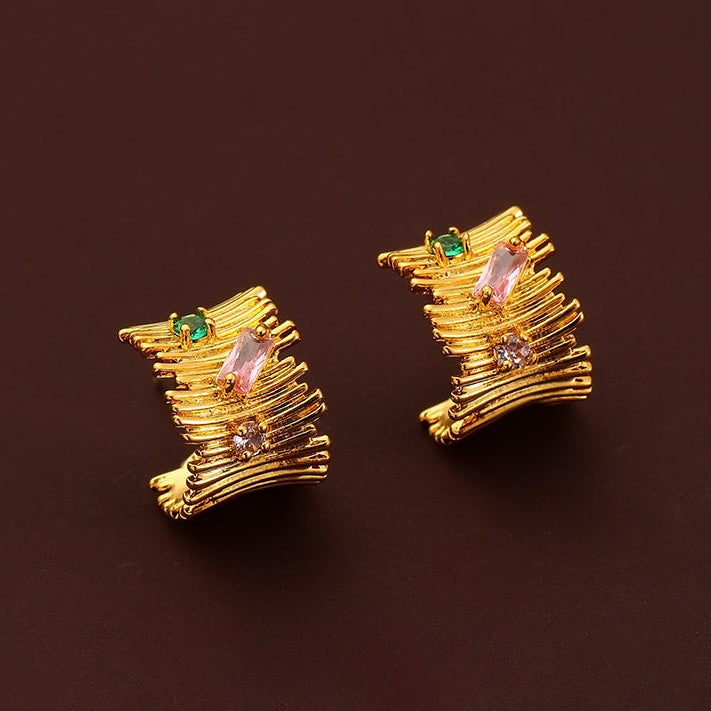 98-Irregular fashion design colorful zircon earrings