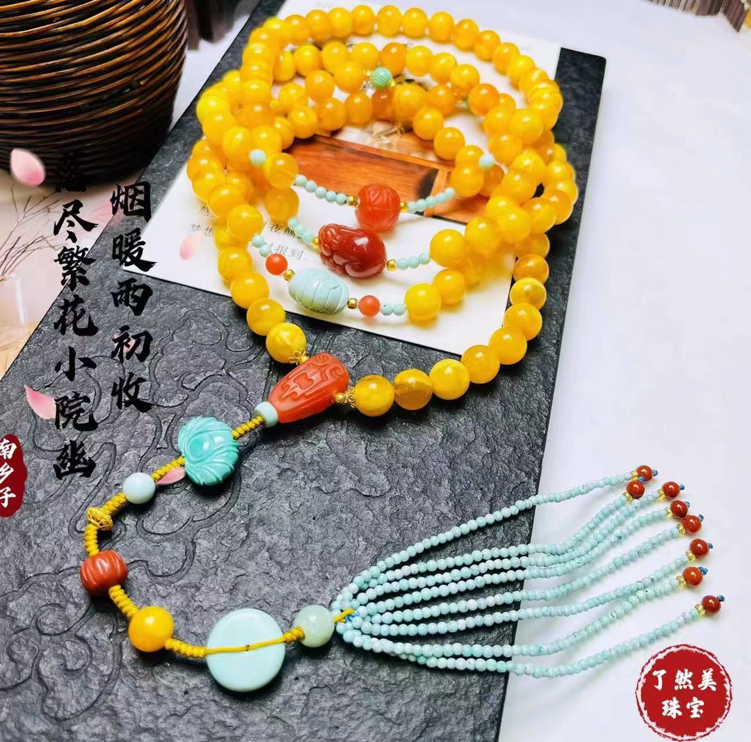 Chinese style 108 beeswax Buddhist beads necklace