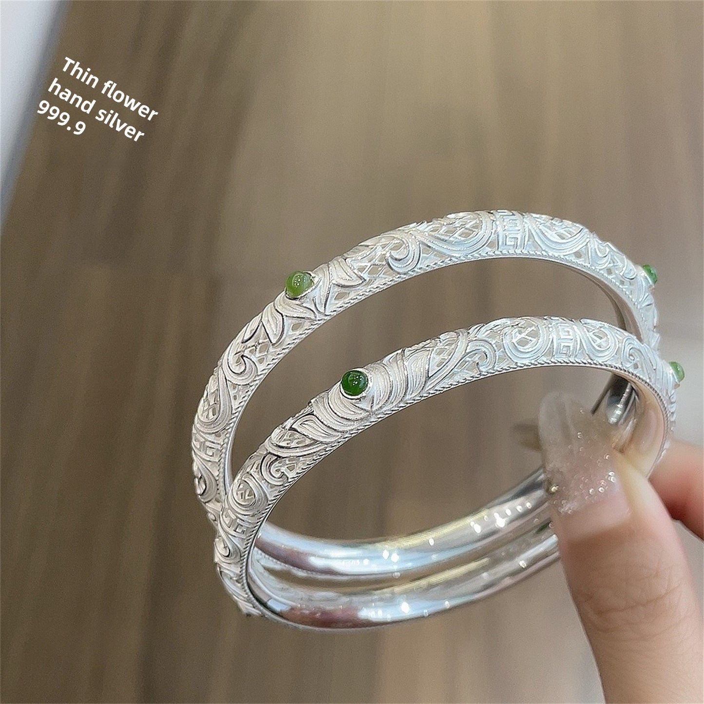 chinoiserie hollow pattern sterling silver bracelet