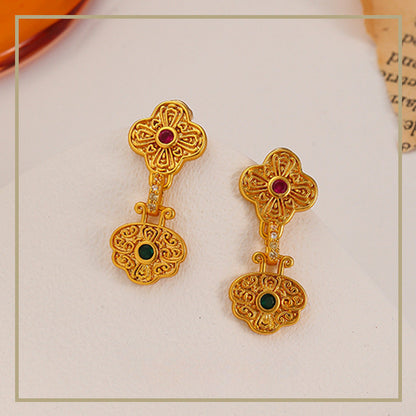 102-Chinese style retro four-leaf clover zircon earrings