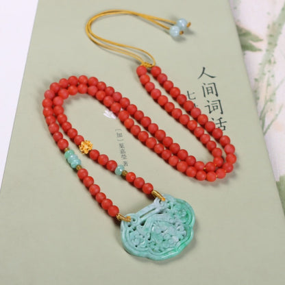 Chinese style natural jadeite and red nanhong necklace