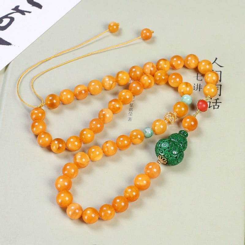 Chinese style white flower amber jade necklace