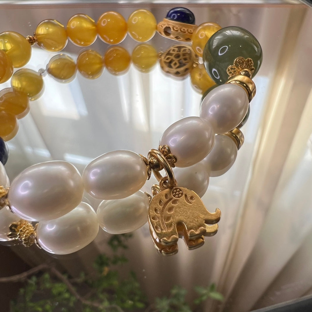 Chinese mandarin duck pearl beeswax bracelet