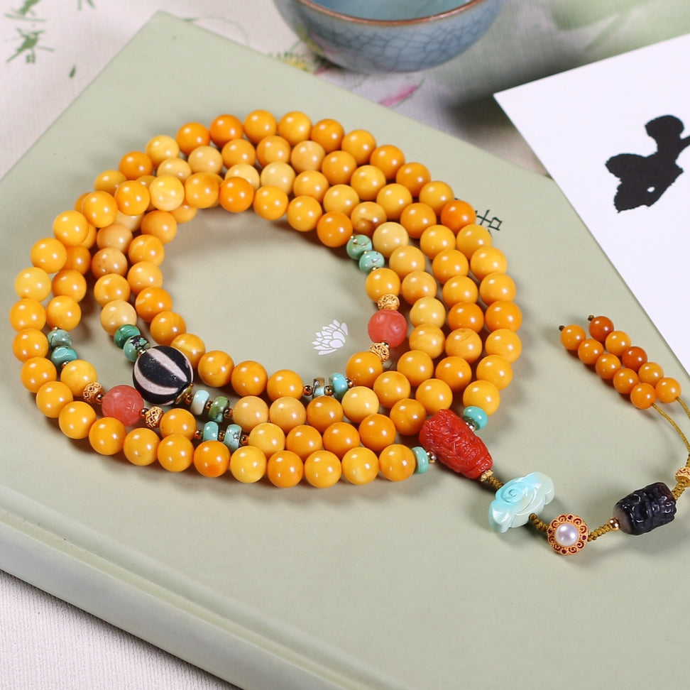 Chinese style beeswax 108 beads crossbody bracelet