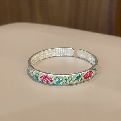 Chinese enamel flower heart sterling silver bracelet