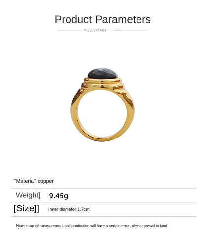 Simple retro fashion design black agate ring