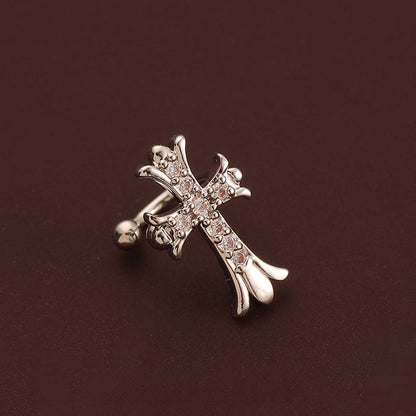 96-High-grade zircon cross ear bone clip earrings for non-pierced ears