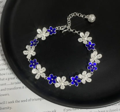 Ethnic flower sterling silver bracelet