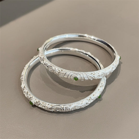 chinoiserie hollow pattern sterling silver bracelet