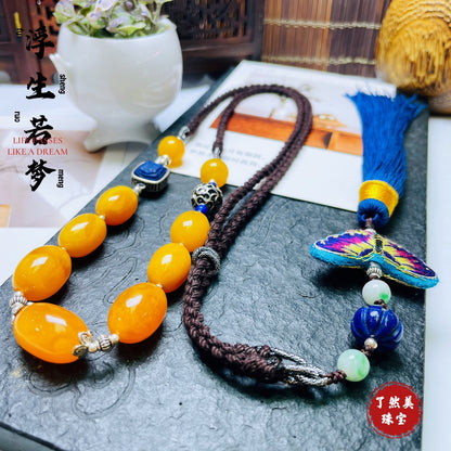 Chinese style white flower beeswax necklace