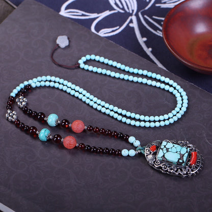 Natural high-end raw turquoise inlaid clothing necklace