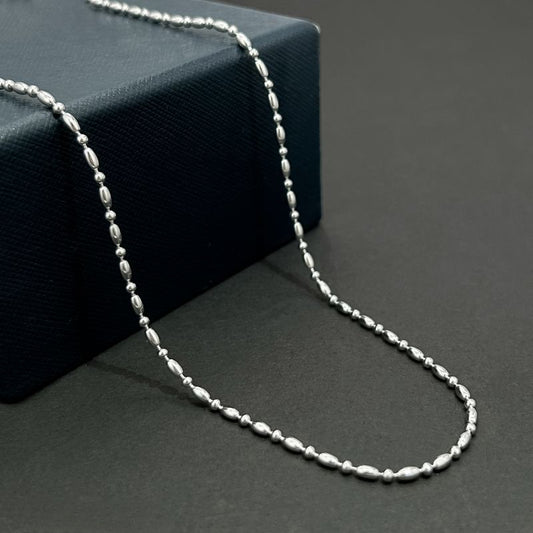 Fashionable Sterling Silver Olive Bead Necklace