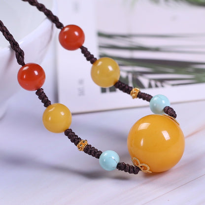 Chinese style natural beeswax woven necklace