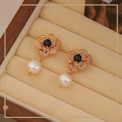 115-High Fashion Camellia Freshwater Pearl Earrings