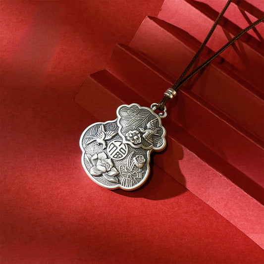 Chinese style blessing sterling silver pendant necklace