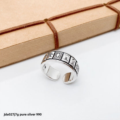 Mahjong open sterling silver ring