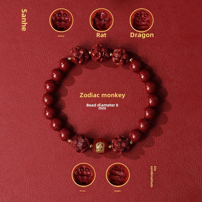 New Chinese style cinnabar purple gold sand bracelet zodiac men and women