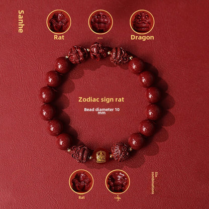 New Chinese style cinnabar purple gold sand bracelet zodiac men and women