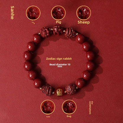 New Chinese style cinnabar purple gold sand bracelet zodiac men and women