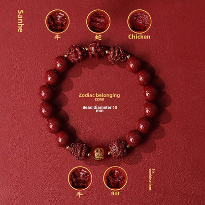 New Chinese style cinnabar purple gold sand bracelet zodiac men and women