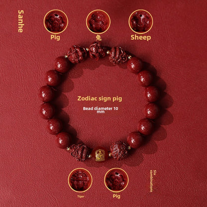 New Chinese style cinnabar purple gold sand bracelet zodiac men and women