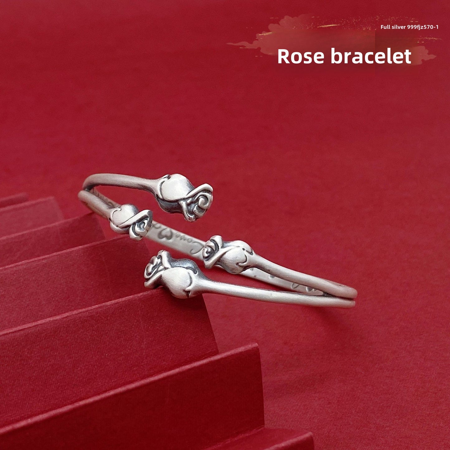 Chinese style rose rich sterling silver bracelet