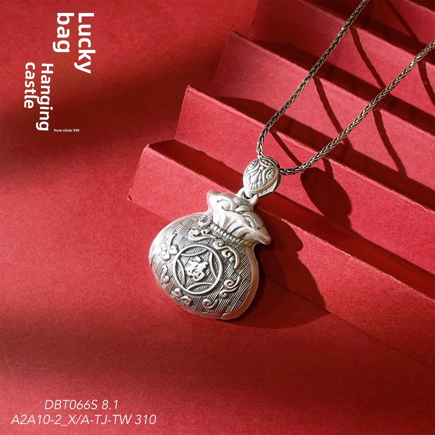 Chinese style Fubao sterling silver pendant