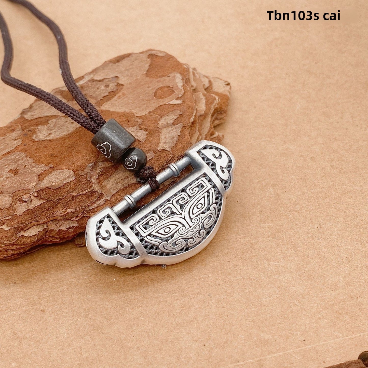 Chinese style longevity lock sterling silver pendant necklace