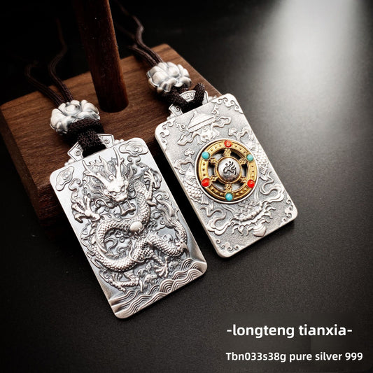 Auspicious Eight Treasures Sterling Silver Pendant Necklace