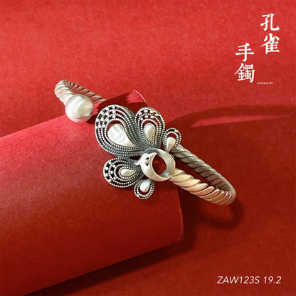 Chinese style phoenix peacock sterling silver bracelet