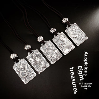 Auspicious Eight Treasures Sterling Silver Pendant Necklace