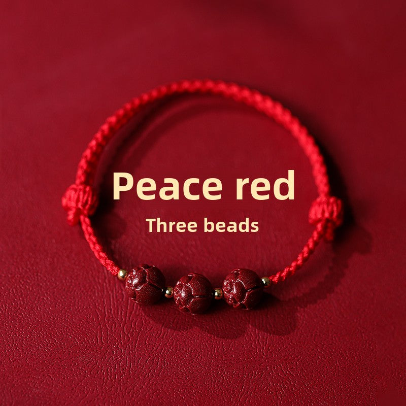 New Chinese style ashore cinnabar lotus red rope braided bracelet