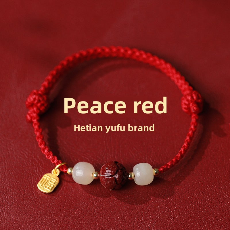 New Chinese style ashore cinnabar lotus red rope braided bracelet