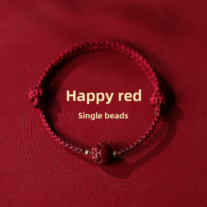 New Chinese style ashore cinnabar lotus red rope braided bracelet