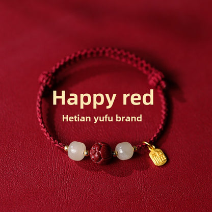 New Chinese style ashore cinnabar lotus red rope braided bracelet