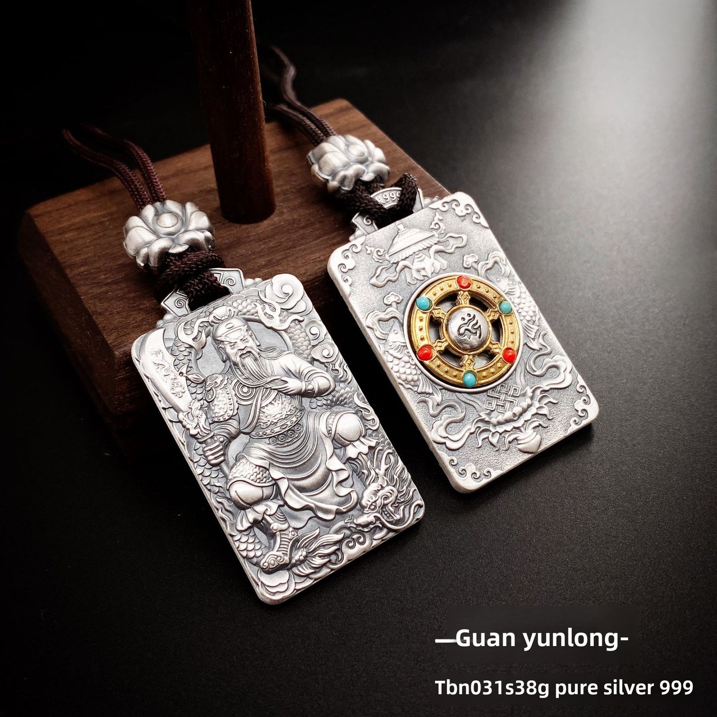 Auspicious Eight Treasures Sterling Silver Pendant Necklace