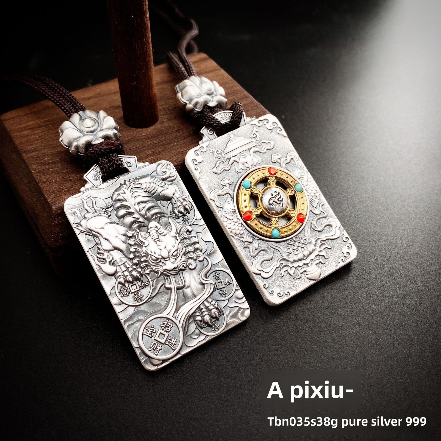 Auspicious Eight Treasures Sterling Silver Pendant Necklace