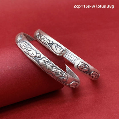 Chinese style relief Pisces sterling silver bracelet