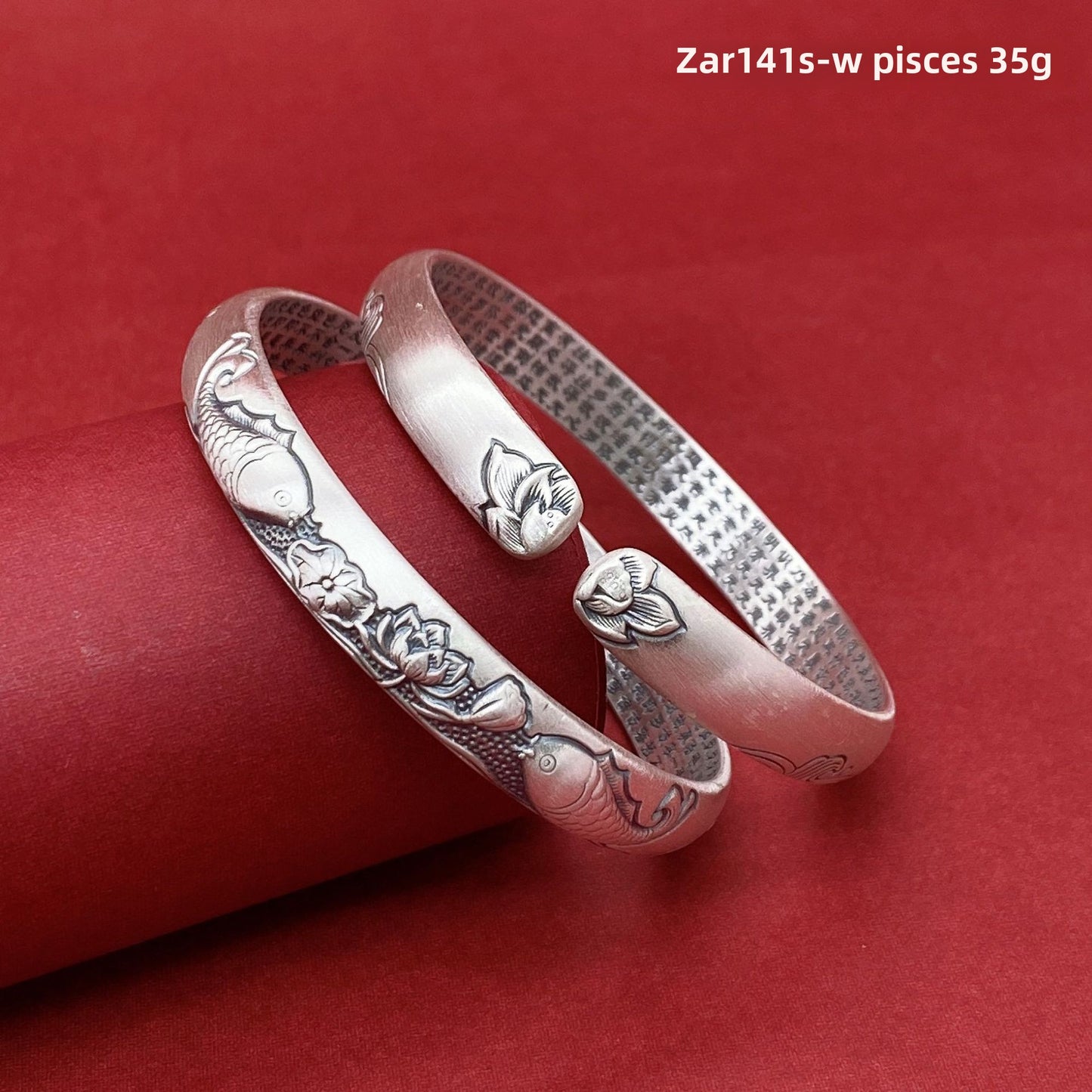 Chinese style relief Pisces sterling silver bracelet