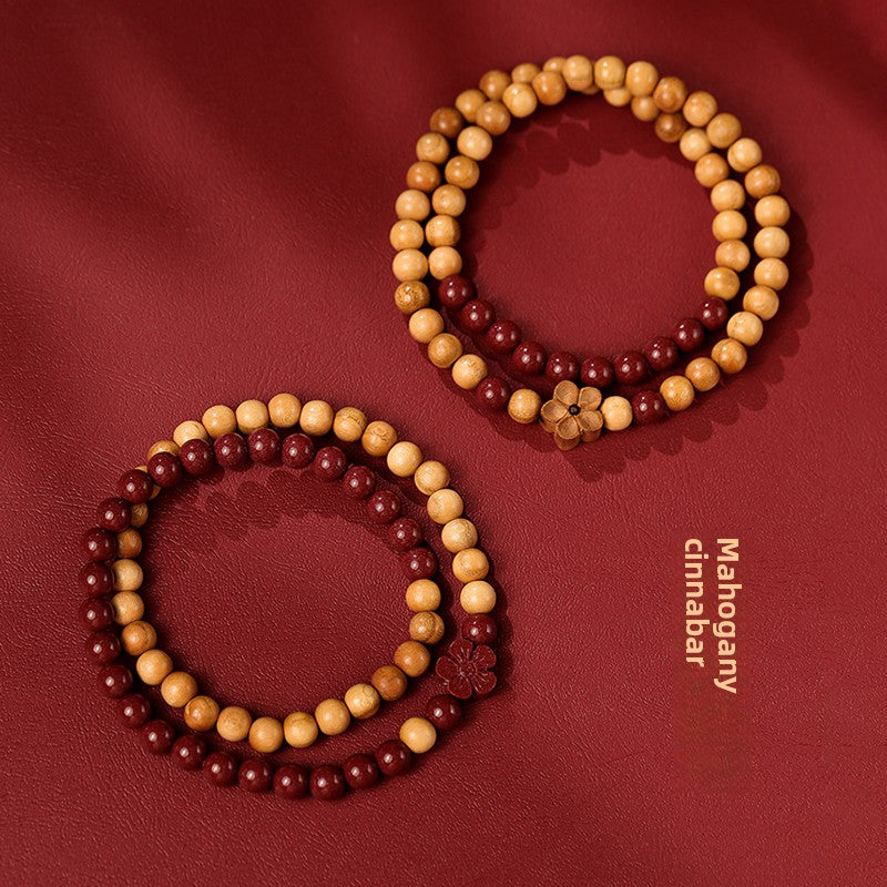 New Chinese style cinnabar purple gold sand bracelet multi-circle peach wood double circle peach blossom bracelet