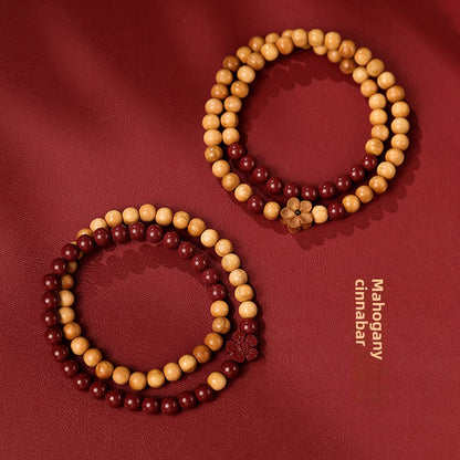 New Chinese style cinnabar purple gold sand bracelet multi-circle peach wood double circle peach blossom bracelet