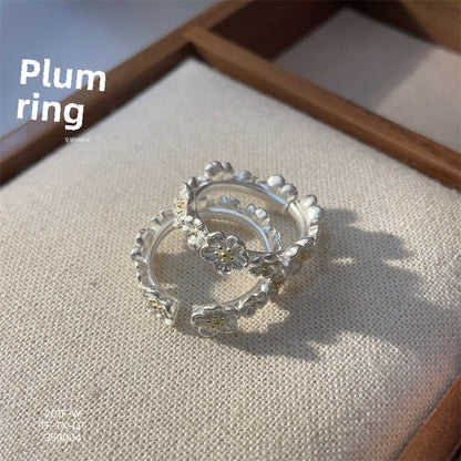 Plum blossom open sterling silver ring