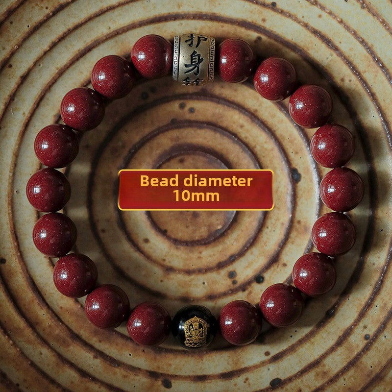 Retro New Chinese style purple gold sand cinnabar bracelet black agate bracelet men's