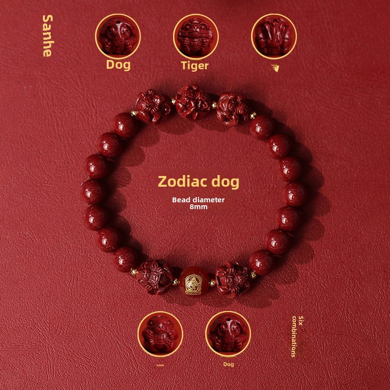 New Chinese style cinnabar purple gold sand bracelet zodiac men and women